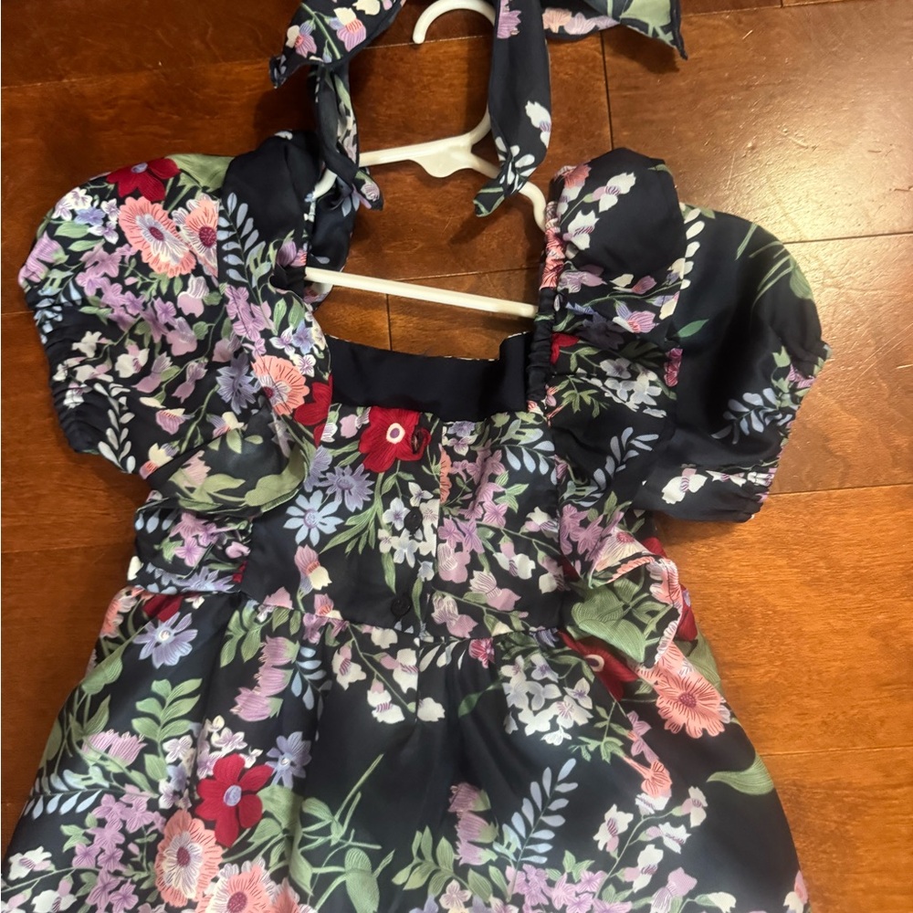 Janie and Jack Floral Kids Matching Set - Navy and Red - Picture 2 of 3